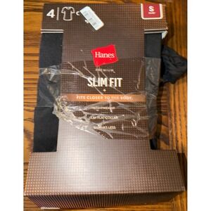Hanes Premium Slim Fit Tagless Crewneck T-Shirts Black 3 Pack Small 0421MS
